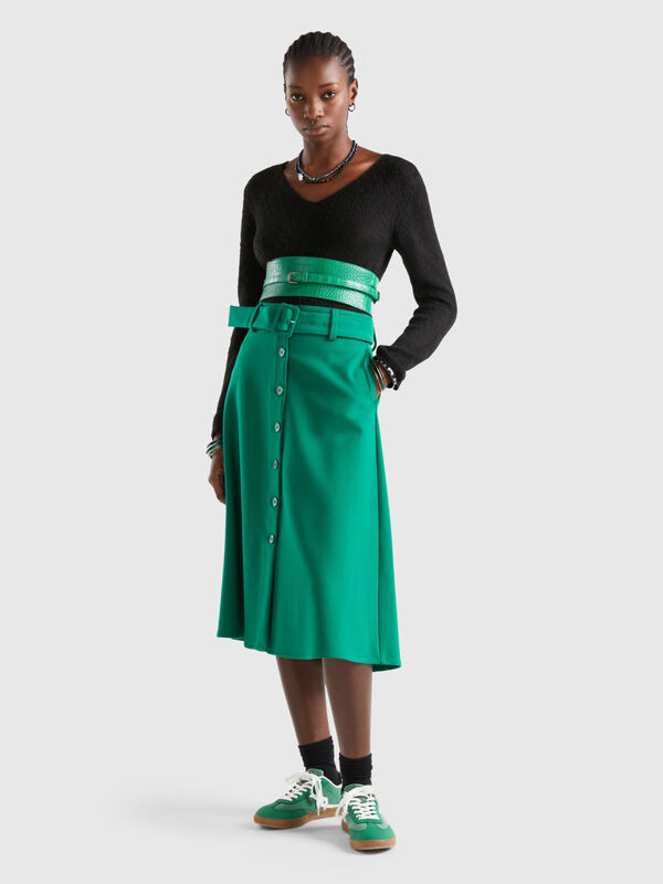 Midi skirt with belt and buttons Women