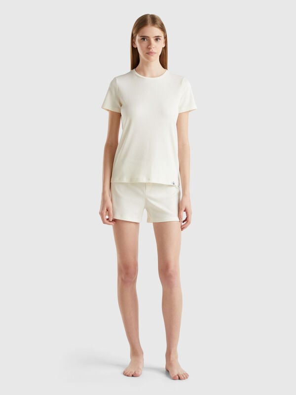 Pyjama court en coton mélangé stretch Femme