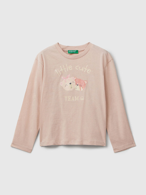 T-shirt en coton avec imprimé pailleté Filles