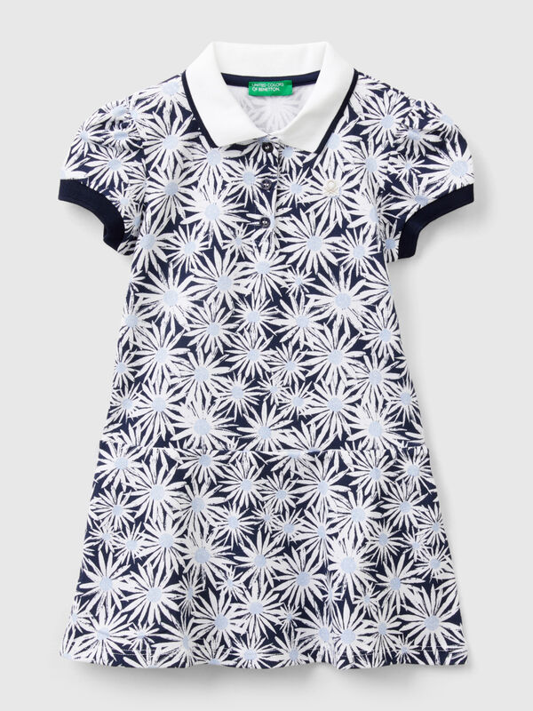 Blue polo-style dress with floral print Junior Girl