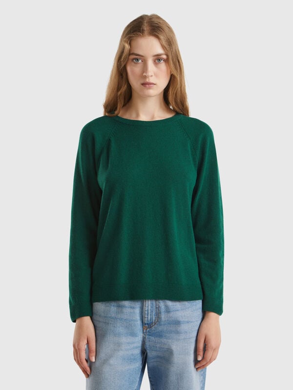 Pull col rond vert forêt en mélange de laine et de cachemire Femme