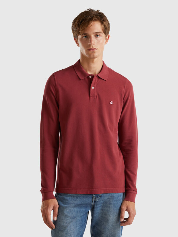 Long sleeve 100% cotton polo Men