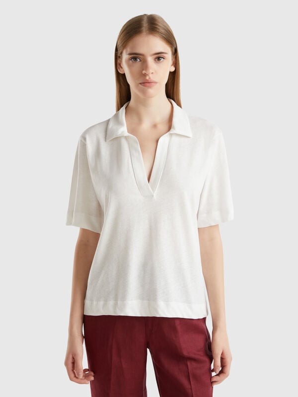 Polo shirt in cotton and linen blend Women