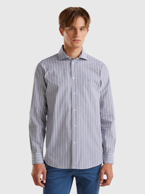 Chemise à rayures en coton stretch Homme