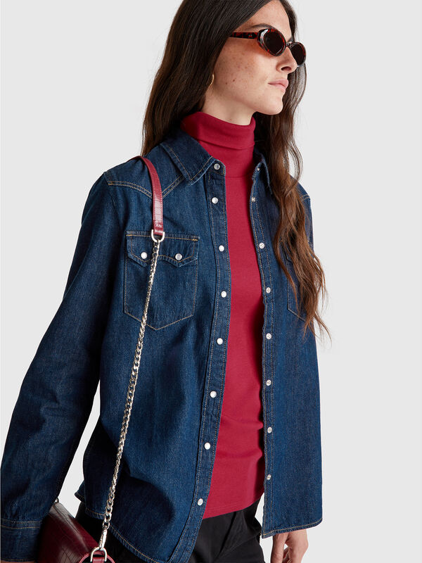 T-shirt à manches longues et col montant Femme