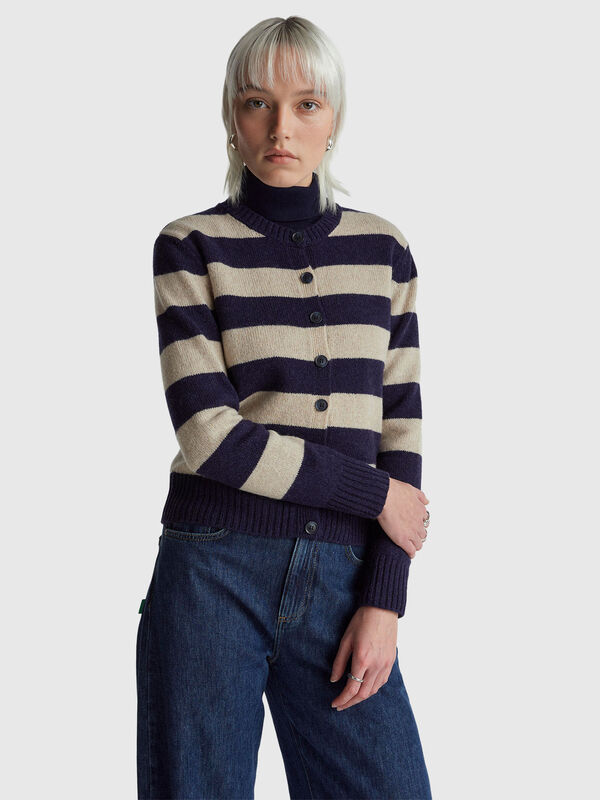 Striped cardigan in pure Shetland wool Women