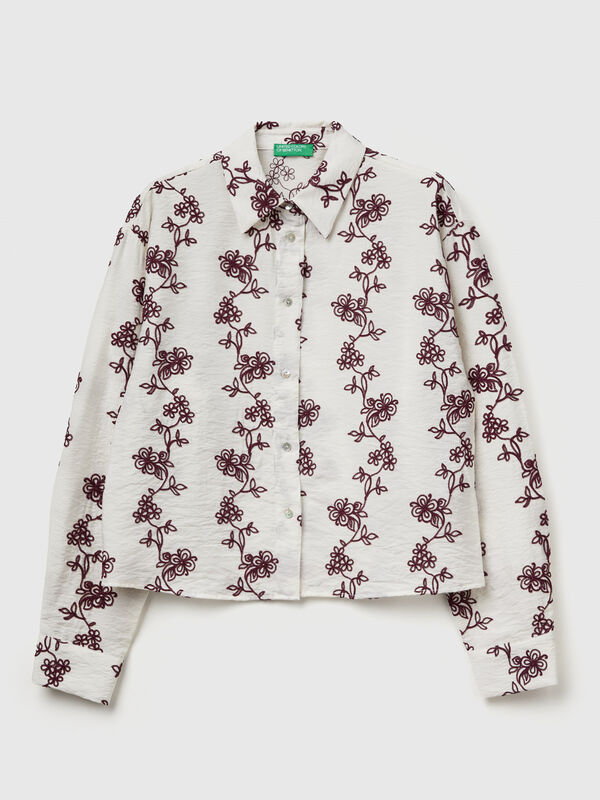 Chemise avec broderie de fleurs Femme