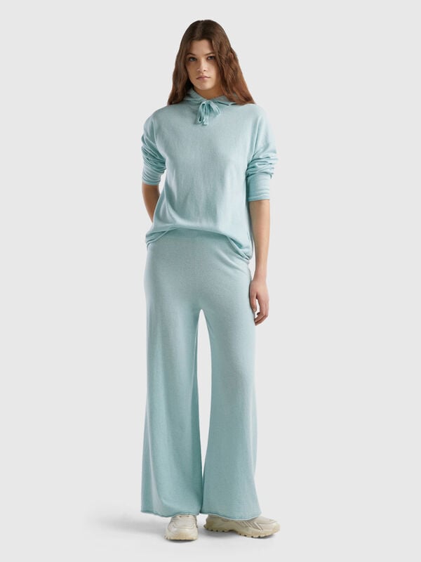 Pantalon ample bleu vert clair en mélange de laine et de cachemire Femme