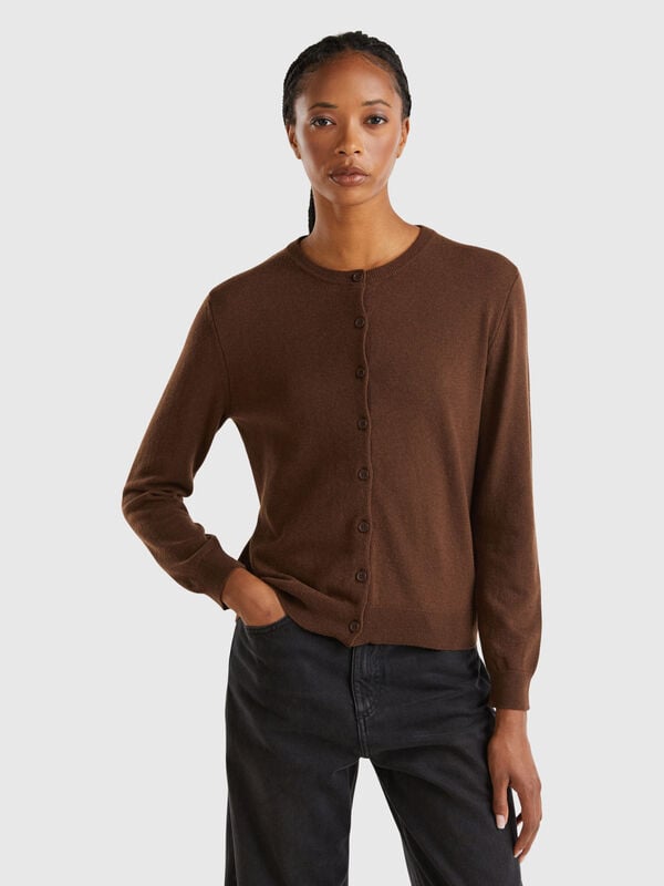 Gilet marron foncé en mélange de laine et de cachemire Femme