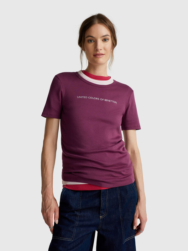 T-shirt in 100% cotton with glitter print logo Women