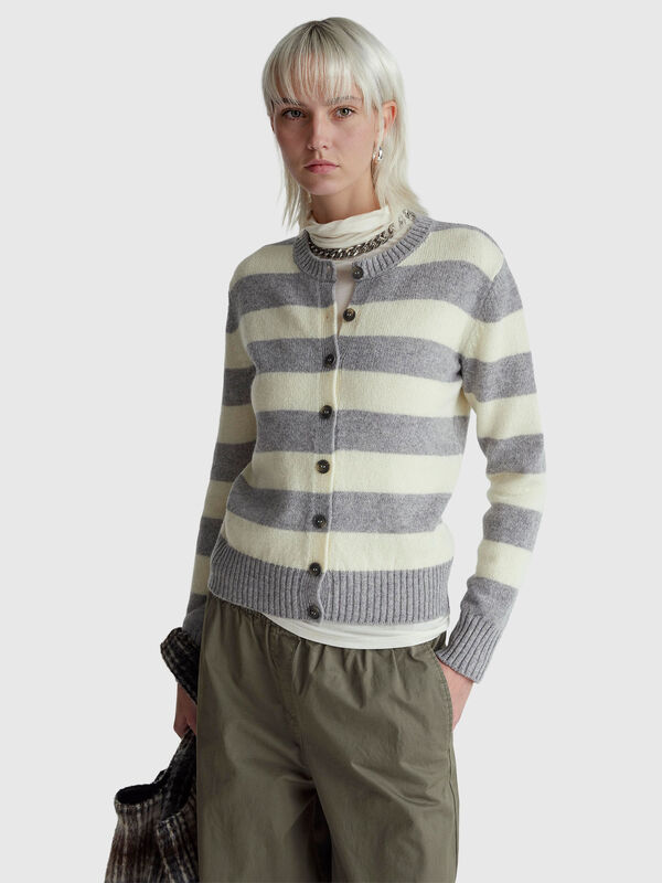 Striped cardigan in pure Shetland wool Women