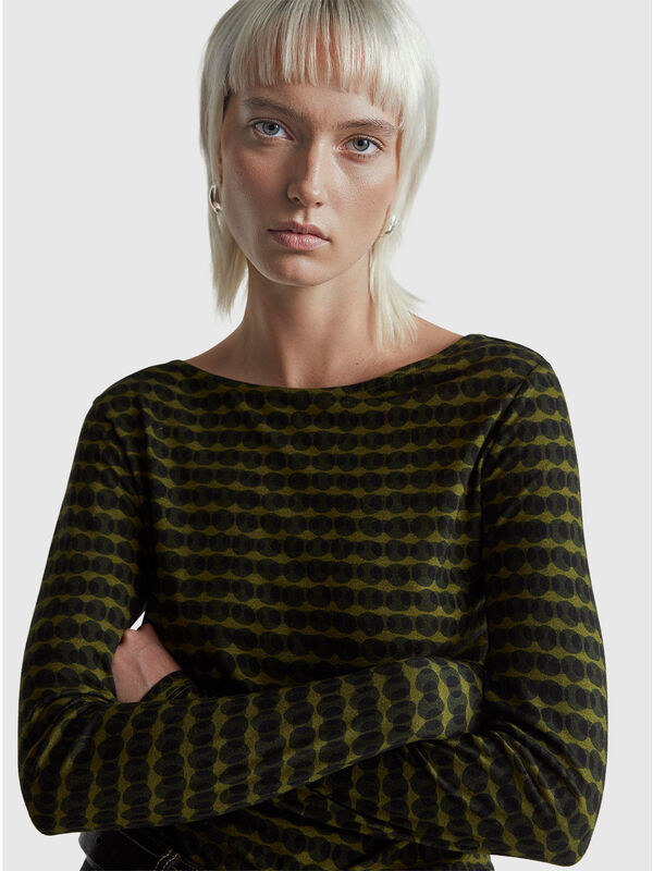 Patterned t-shirt in wool blend Women