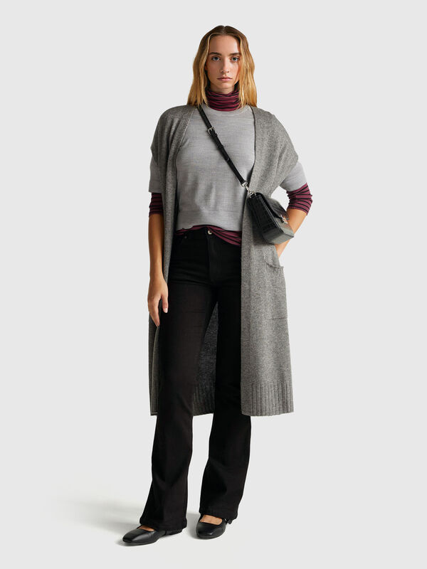 Pull à manches courtes en pure laine mérinos Femme