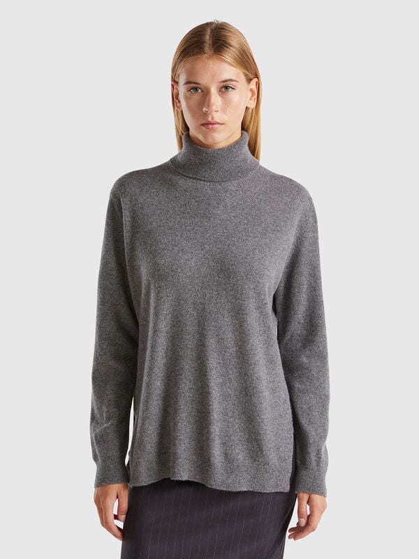 Pull oversize à col montant en pur cachemire Femme