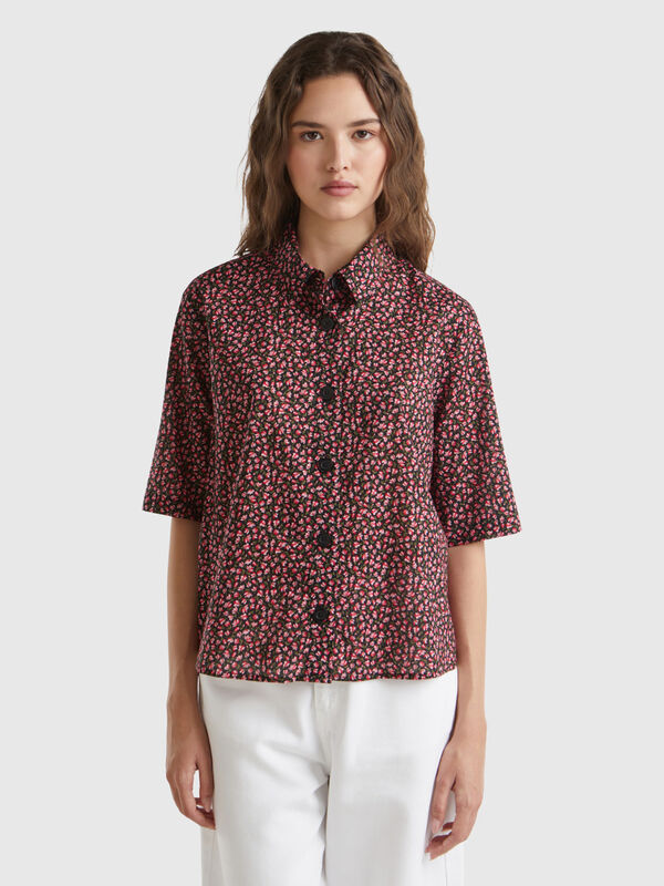 Chemise à motif et manches courtes Femme