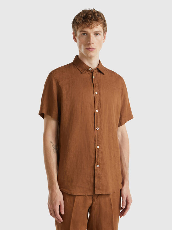 Chemise à manches courtes en pur lin Homme