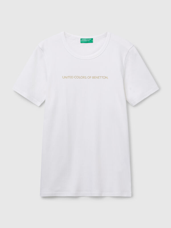 T-shirt 100 % coton avec logo imprimé pailleté Femme