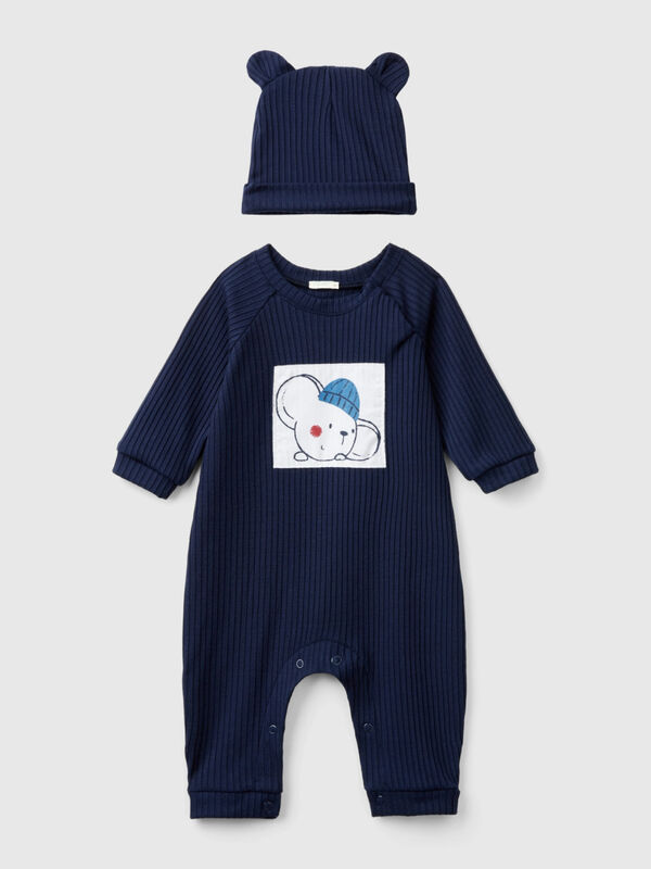 Set of onesie and hat in stretch viscose blend New Born (0-18 months)