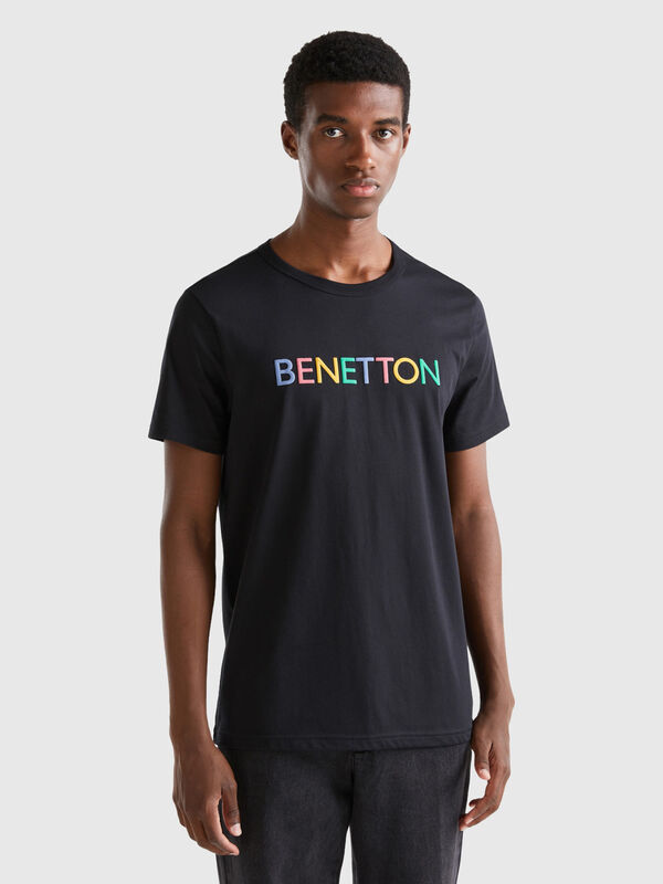 T-shirt noir en coton bio à imprimé logo Homme