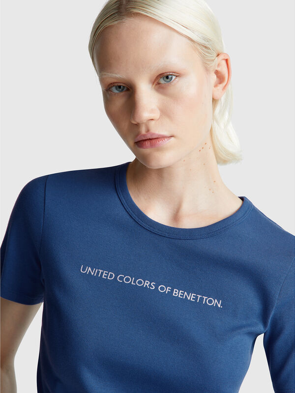 T-shirt in 100% cotton with glitter print logo Women