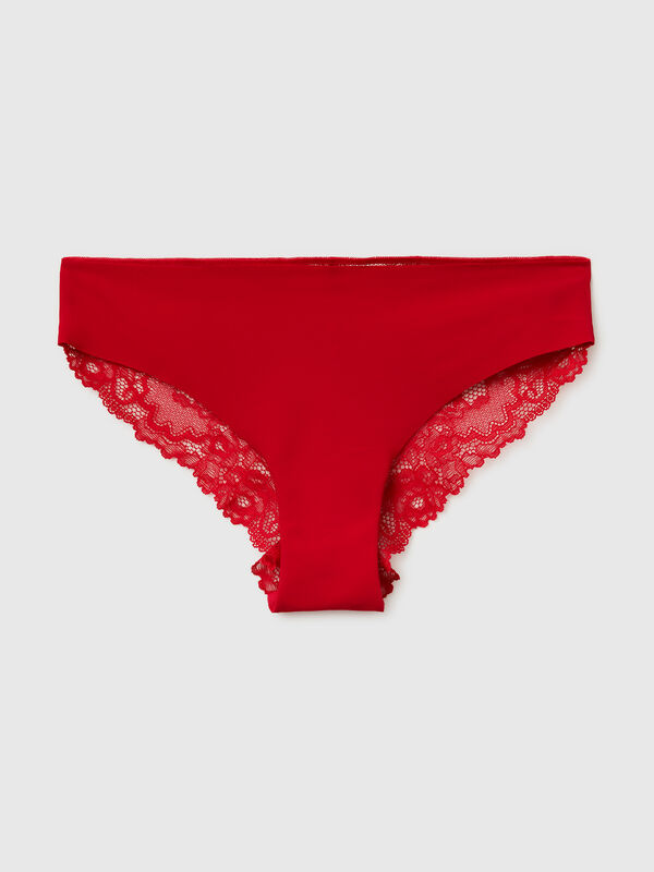 Brésilienne rouge stretch avec dentelle Femme