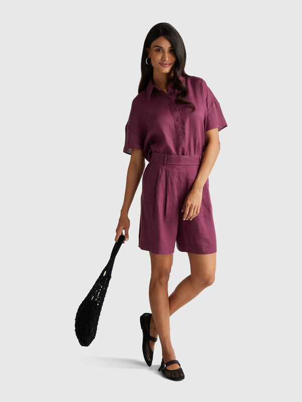 Robe midi en pur lin Femme